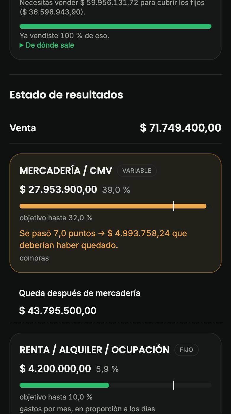 Lectura de mercadería contra su objetivo en RootUp